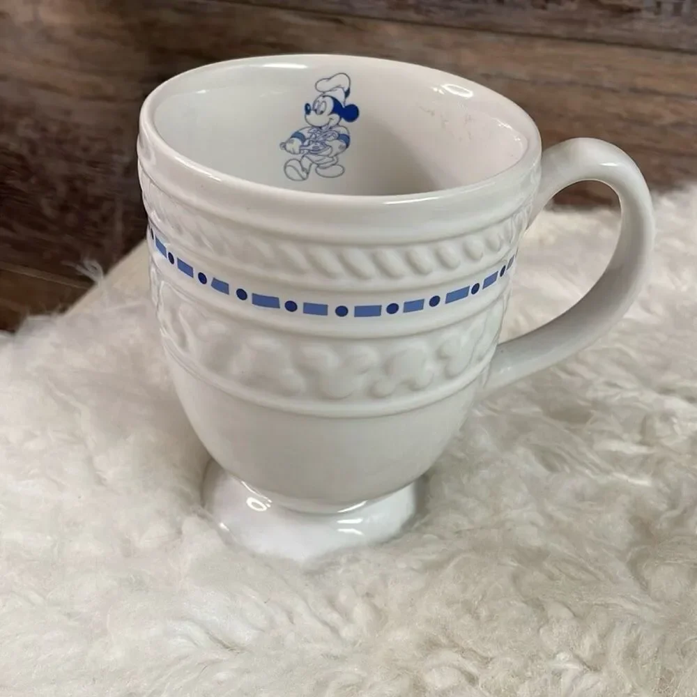 GOURMET DISNEY 10 oz Pedestal Mug 8” Saucer Blue Embossed Mickey Set Retired